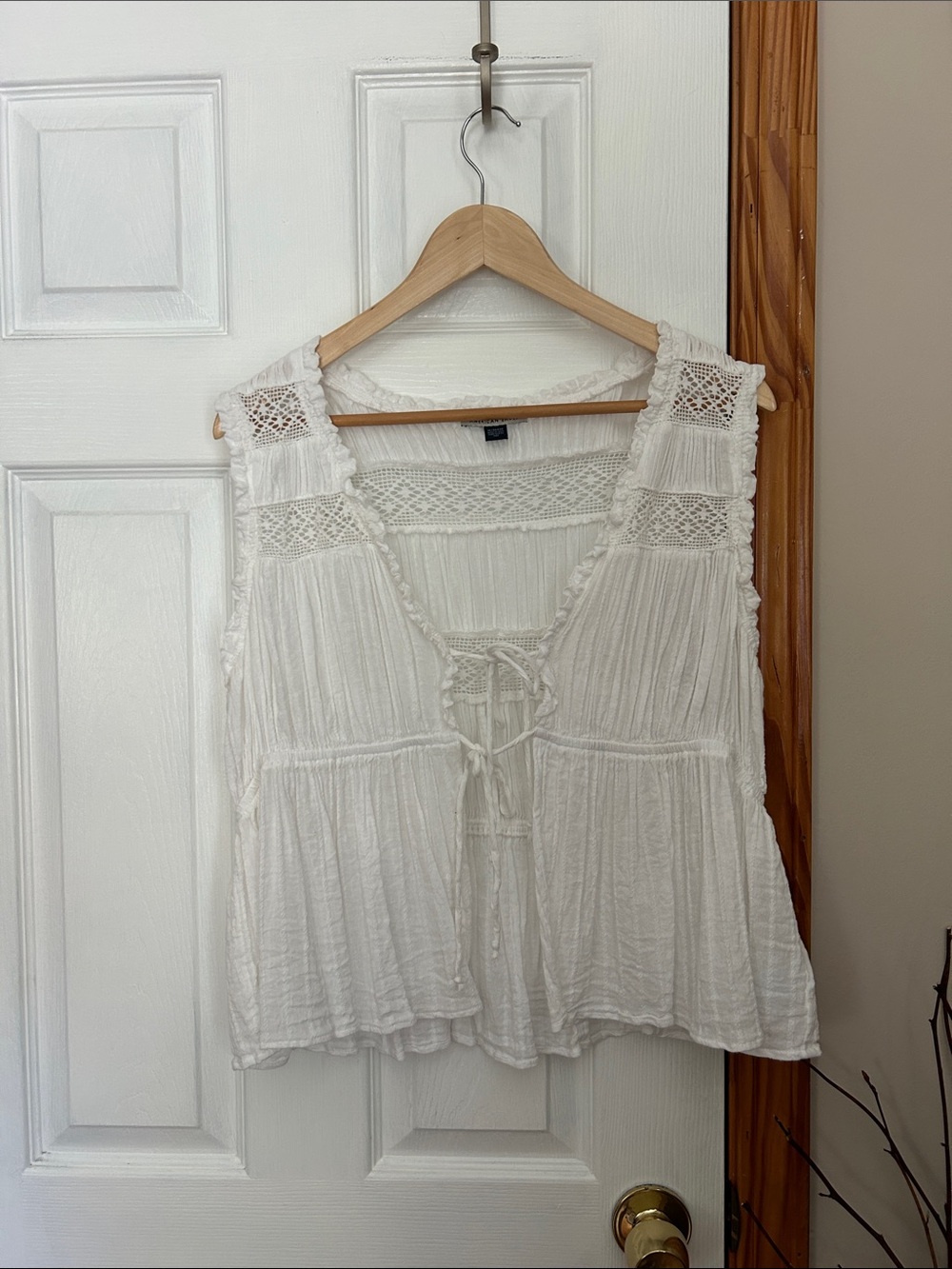 American Eagle Outfitters White Crochet-Trim Sleeveless Tunic